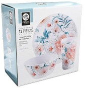 Wholesale - 12pc GV ELENA ROSE DECAL MELAMINE DINNERWARE SET C/P 8, UPC: 085081550385